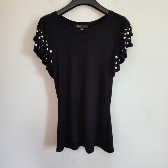 Ladies SZ PM Inc Black Flutter Sleeve T-Shirt - Picture 1 of 4